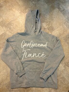 George Light Gray Hoodie with White Script "Girlfriend Fiancé"